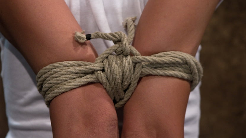 Girl next door is severely bound and gagged White panties ripped of and made to cum like a whore.